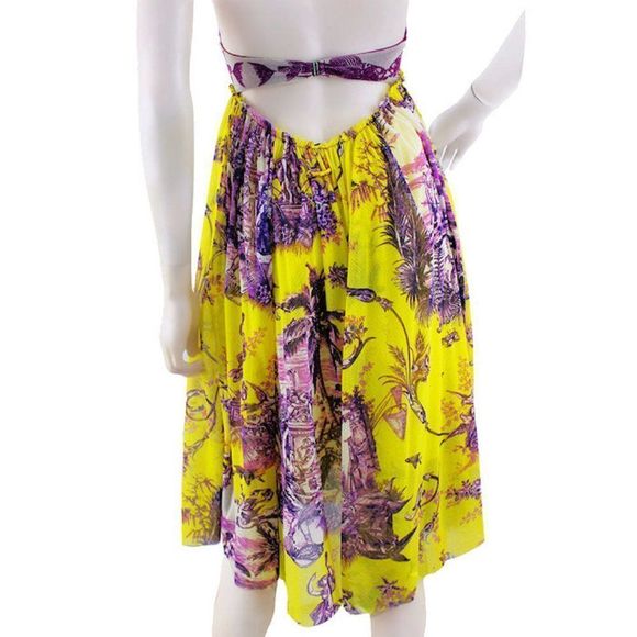 1990's JEAN PAUL GAULTIER Mythical Print Yellow and Purple Vintage Halter Dress - Picture 6 of 11